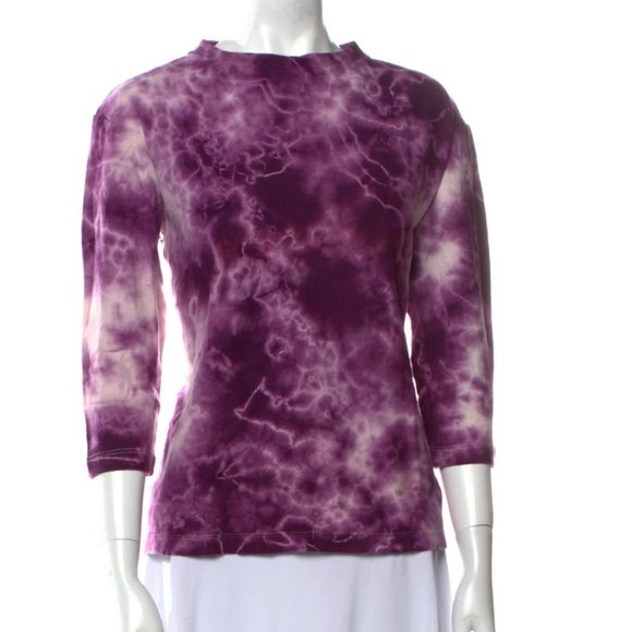 Bianca Chandon Purple Tie-Dye Print Crew Neck 3/4 Length Sleeve Cotton - Picture 2 of 5